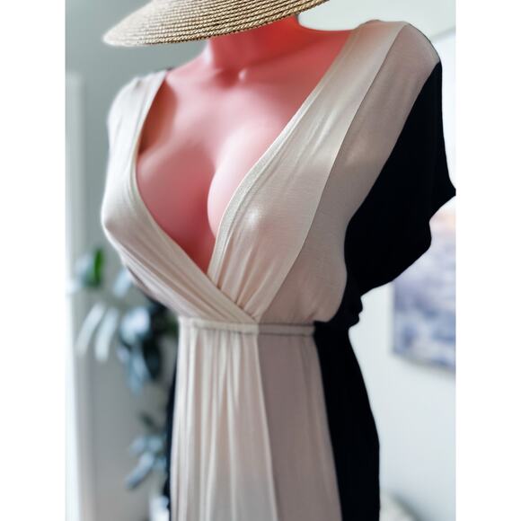 Soft Steps thru Golden Light plunging minimalist colorblock kimono dress - Picture 3 of 4